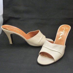 Nina cream beigh high heel mules 8M leather peep toe